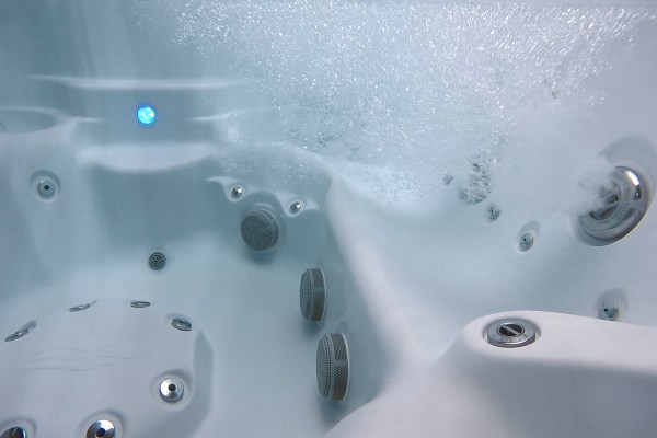 Underwater in a hot tub.
